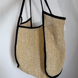 SHEIN Tan and Black Tote Beach Bag